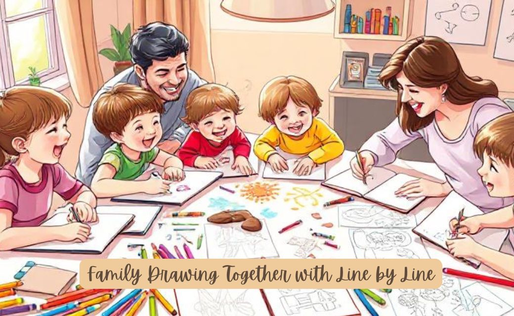 Family Drawing Together with Line by Line